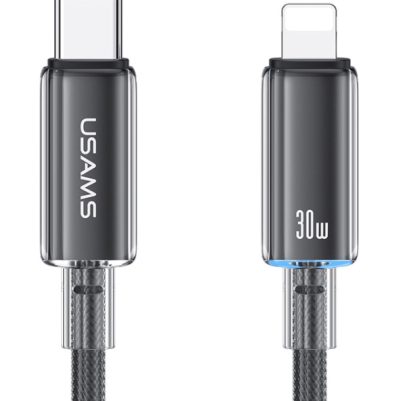 USAMS καλώδιο Lightning σε USB-C US-SJ659, 30W, 480Mbps, 1.2m, μαύρο