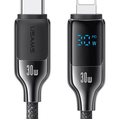USAMS καλώδιο Lightning σε USB-C SJ741, 30W, 480Mbps, 1.2m, μαύρο