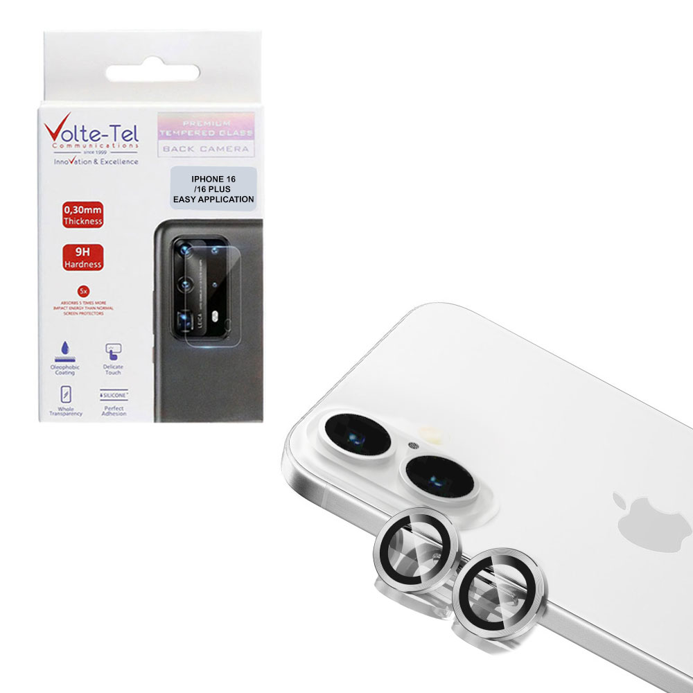 VOLTE-TEL CAMERA GLASS COVER IPHONE 16/16 PLUS 9H 0.30MM EASY APPLICATION SILVER