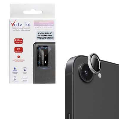 VOLTE-TEL CAMERA GLASS COVER IPHONE 16E 6.1" 9H 0.33MM EASY APPLICATION SILVER