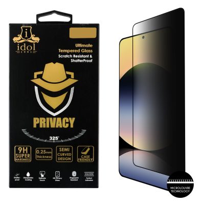 IDOL 1991 TEMPERED GLASS XIAOMI REDMI NOTE 14 5G 6.67" 9H 0.25mm PRIVACY ANTISPY SEMI CURVED FULL GLUE BLACK