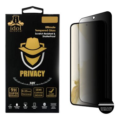IDOL 1991 TEMPERED GLASS SAMSUNG S22 PLUS 5G 6.6" 9H 0.25mm PRIVACY ANTISPY SEMI CURVED FULL GLUE BLACK
