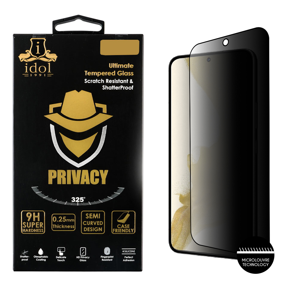 IDOL 1991 TEMPERED GLASS SAMSUNG S22 PLUS 5G 6.6" 9H 0.25mm PRIVACY ANTISPY SEMI CURVED FULL GLUE BLACK