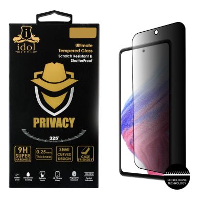 IDOL 1991 TEMPERED GLASS SAMSUNG A53 A536 6.46" 9H 0.25mm PRIVACY ANTISPY SEMI CURVED FULL GLUE BLACK