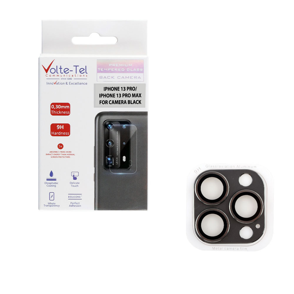 VOLTE-TEL CAMERA GLASS COVER IPHONE 13 PRO 6.1"/IPHONE 13 PRO MAX 6.7" 9H 0.30MM 3D ALUMINIUM-ELECTROPLATING FRAME BLACK