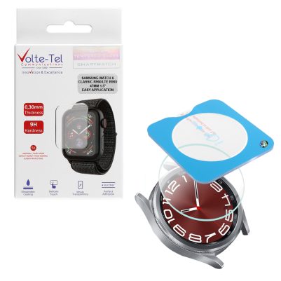 VOLTE-TEL TEMPERED GLASS SAMSUNG WATCH 6 CLASSIC 47MM 1.5" 9H 0.30mm 2.5D EASY APPLICATION FULL GLUE FULL COVER TRANSPARENT