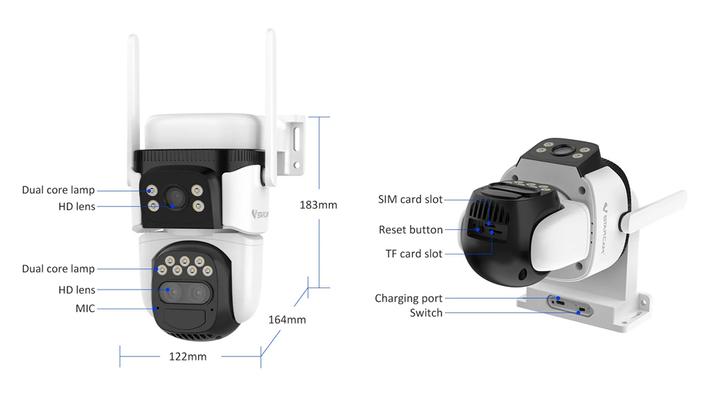 VSTARCAM smart ηλιακή κάμερα BG621TR, triple lens, 3MP, 4G, SD, PTZ, IP66 - Image 3