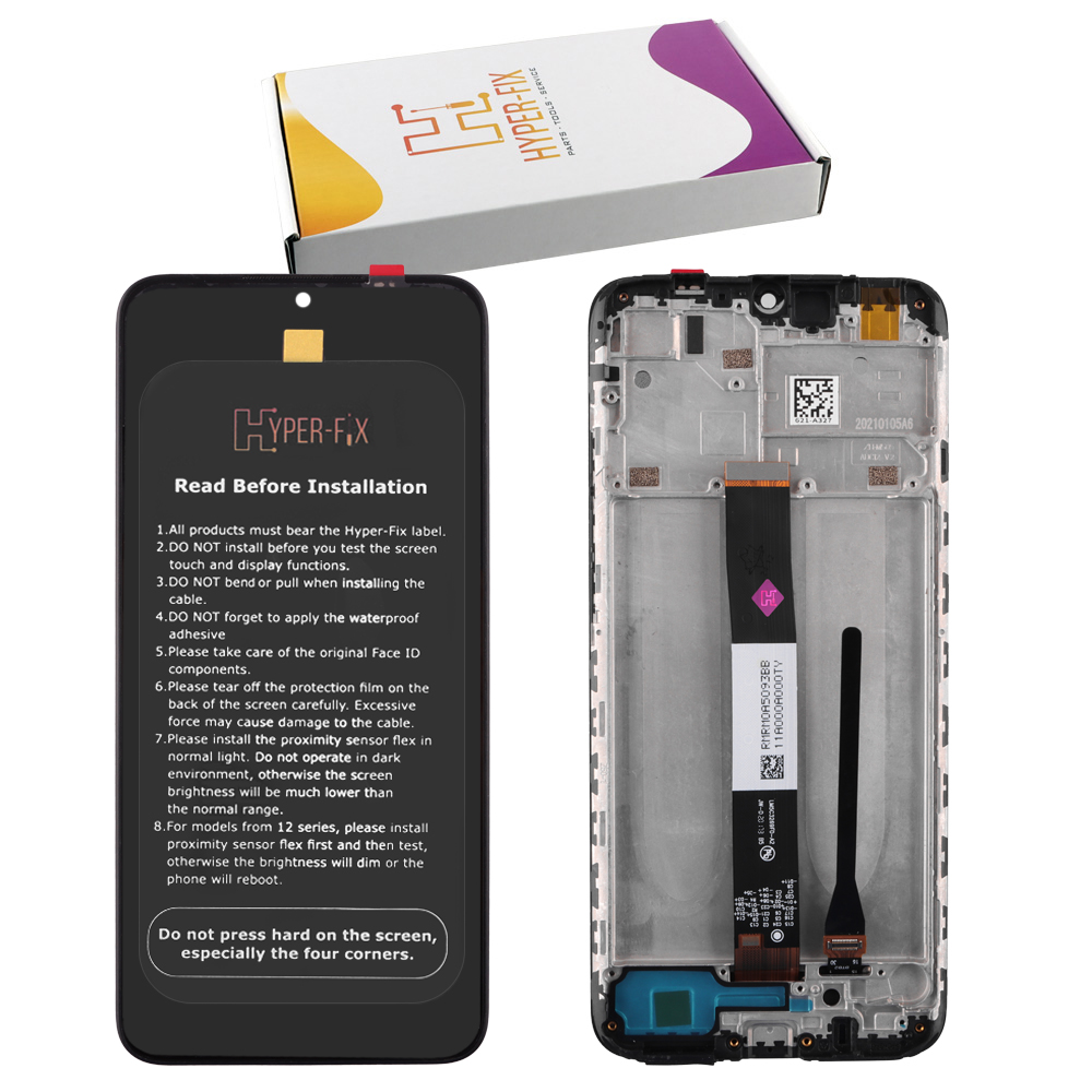 XIAOMI REDMI 9AT/9A/9C ΟΘΟΝΗ + TOUCH SCREEN + LENS + FRAME HF-560001C3LV00 BLACK HYPER-FIX SERVICE PACK