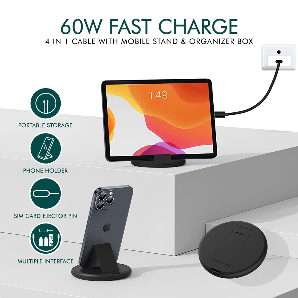 POWERTECH all in one κιτ φόρτισης με καλώδιο & αντάπτορες CAB-U161, 60W, 30cm, μαύρο - Image 2