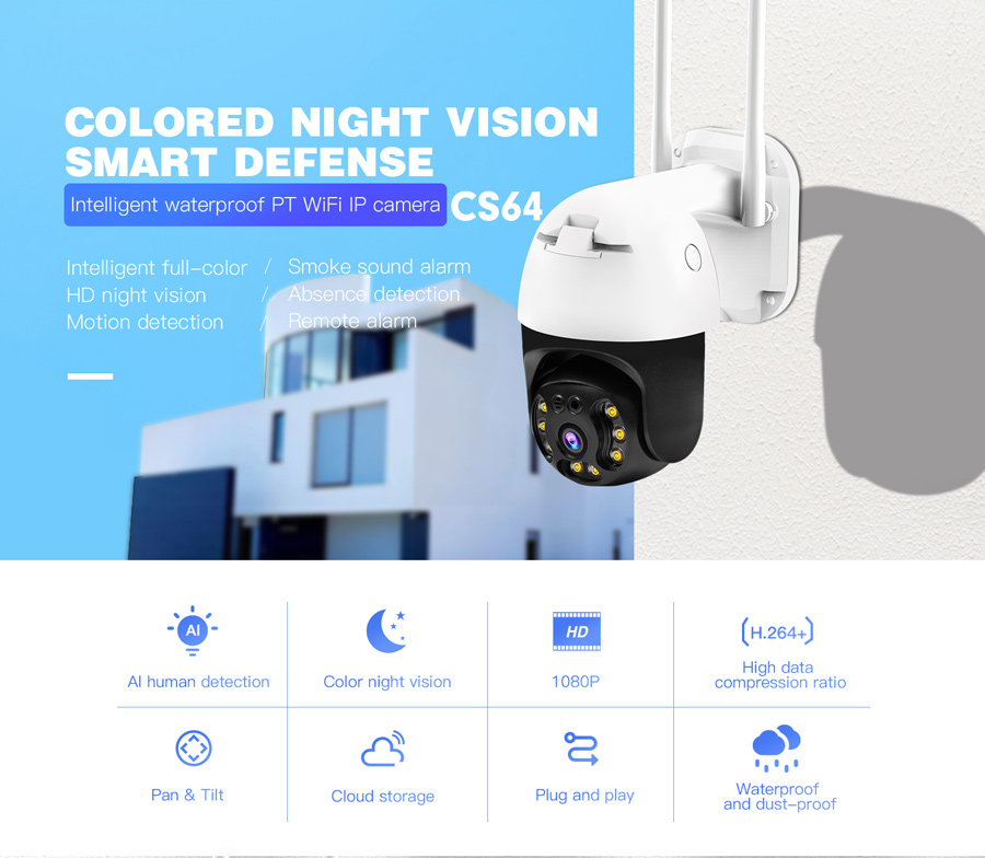 VSTARCAM smart IP κάμερα CS64, αδιάβροχη IP66, 3MP, WiFi, cloud/micro SD - Image 2