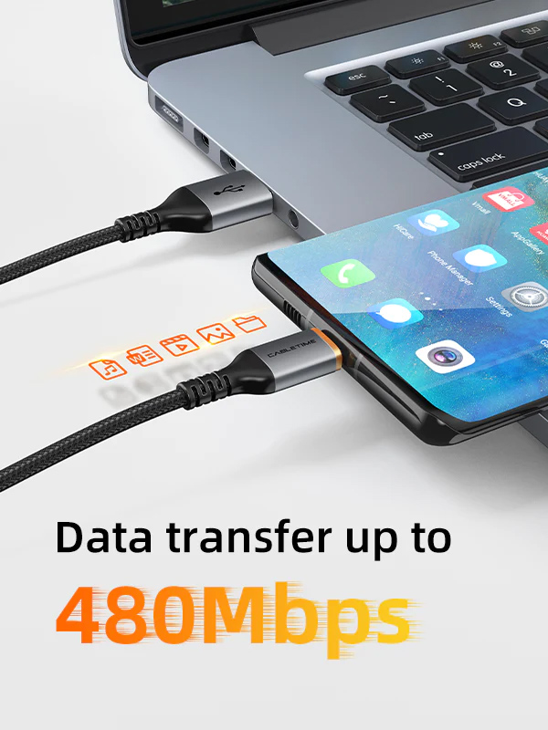CABLETIME καλώδιο USB σε USB-C CT-AMCM3A, 3A, 2m, μαύρο - Image 3