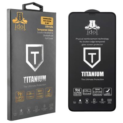 IDOL 1991 TEMPERED GLASS SAMSUNG A53 A536 6.5" 9H 0.25mm TITANIUM SEMI CURVED FULL GLUE BLACK