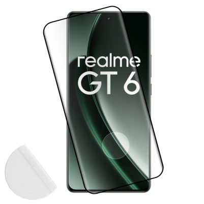 IDOL 1991 TEMPERED GLASS REALME GT 6/6T 5G 6.78" 9H 0.30mm 3D FULL GLUE SEMI CURVED FINGER UNLOCK BLACK +SQUEEZY CA