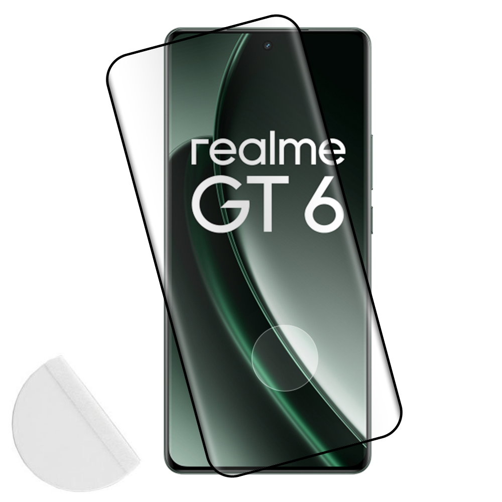 IDOL 1991 TEMPERED GLASS REALME GT 6/6T 5G 6.78" 9H 0.30mm 3D FULL GLUE SEMI CURVED FINGER UNLOCK BLACK +SQUEEZY CA