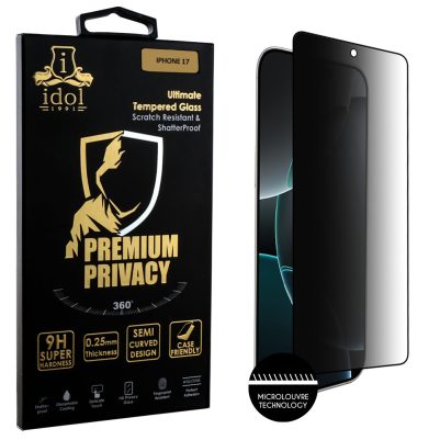 IDOL 1991 TEMPERED GLASS IPHONE 17 6.3" 9H 0.25mm PREMIUM PRIVACY ANTISPY SEMI CURVED FULL GLUE BLACK