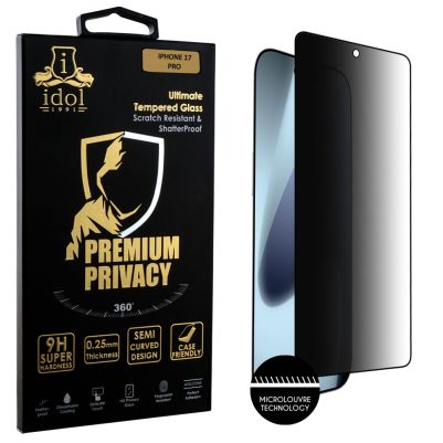 IDOL 1991 TEMPERED GLASS IPHONE 17 PRO 6.3" 9H 0.25mm PREMIUM PRIVACY ANTISPY SEMI CURVED FULL GLUE BLACK