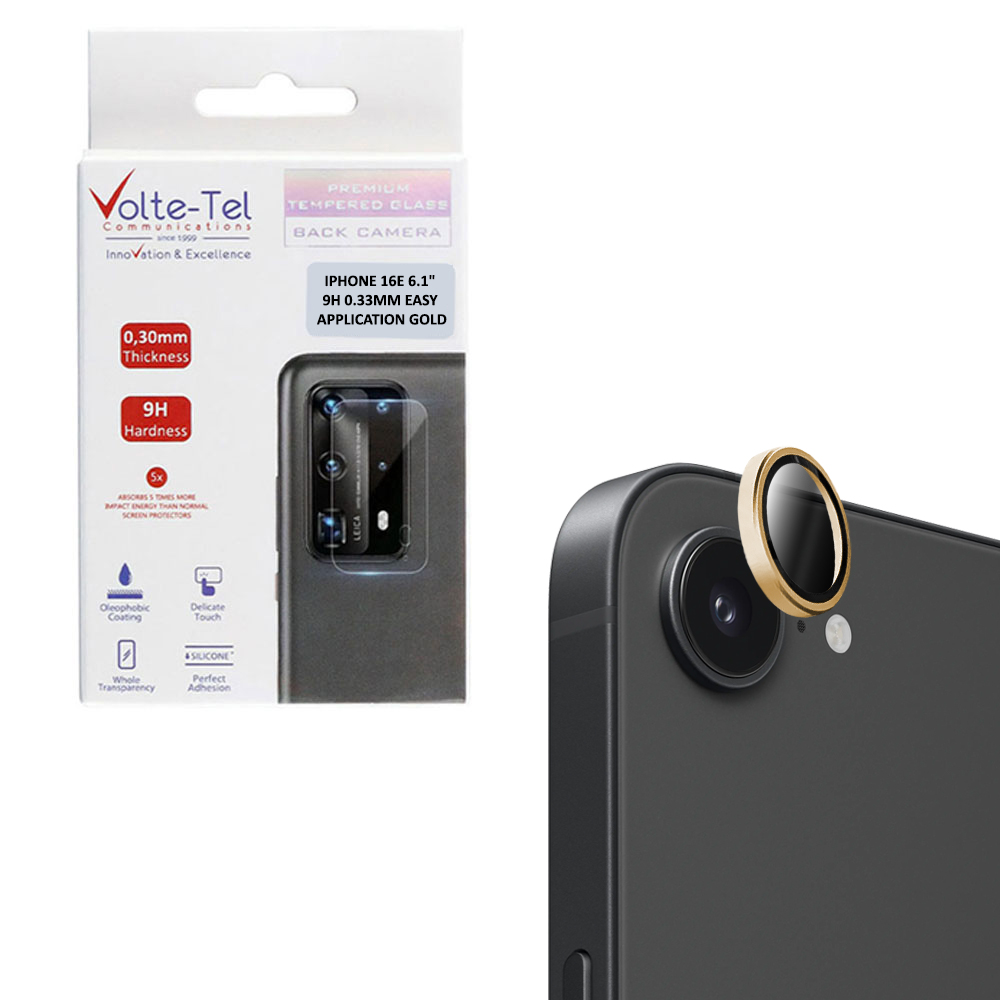 VOLTE-TEL CAMERA GLASS COVER IPHONE 16E 6.1" 9H 0.33MM EASY APPLICATION GOLD