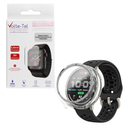 VOLTE-TEL TEMPERED GLASS AMAZFIT ACTIVE 2 1.32" 9H 0.30mm PC EDGE COVER WITH KEY 3D FULL GLUE FULL COVER TRANSPARENT