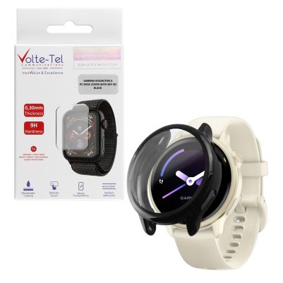 VOLTE-TEL TEMPERED GLASS GARMIN VIVOACTIVE 6 1.2" 9H 0.30mm PC EDGE COVER WITH KEY 3D FULL GLUE FULL COVER BLACK