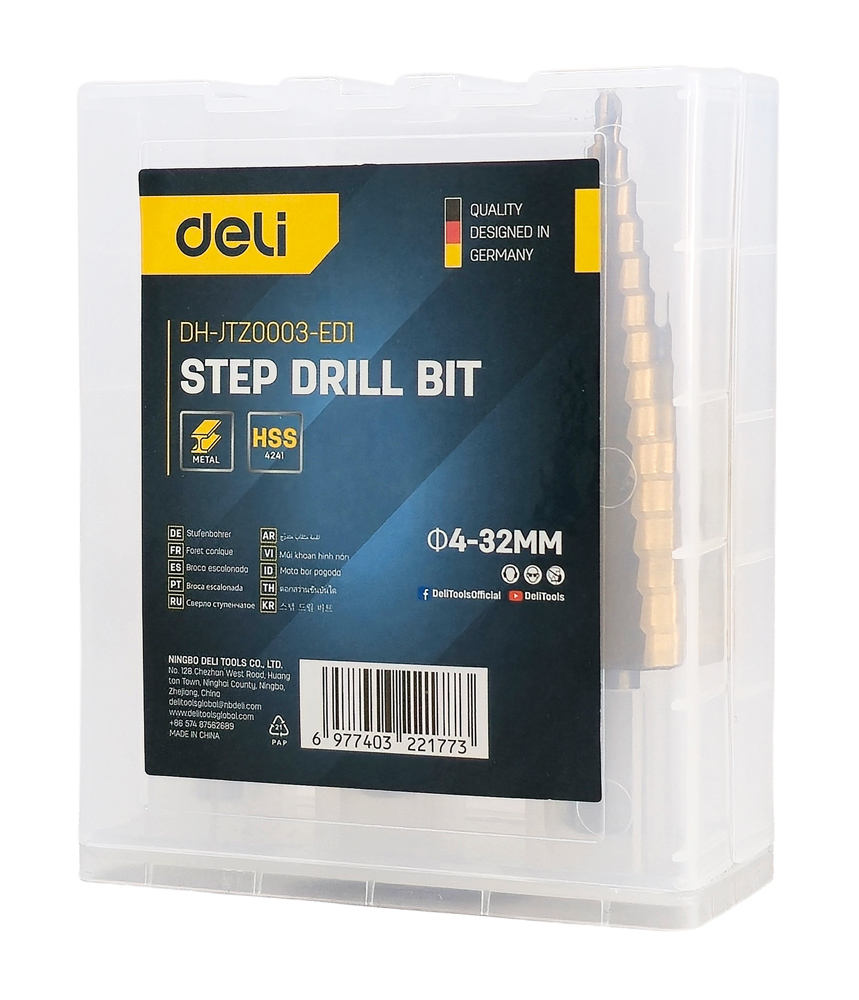 DELI σετ κωνικά τρυπάνια DH-JTZ0003-ED1 για μέταλλο, HSS 4241, 4-12/4-20/4-32mm, κυλινδρικό, 3τμχ - Image 3