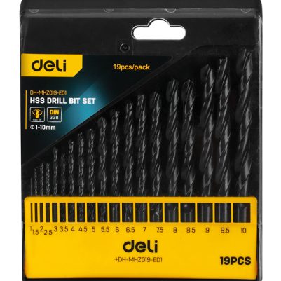 DELI σετ τρυπάνια DH-MHZ019-ED1 για σίδηρο HSS, 1-10mm, DIN 338, 19τμχ