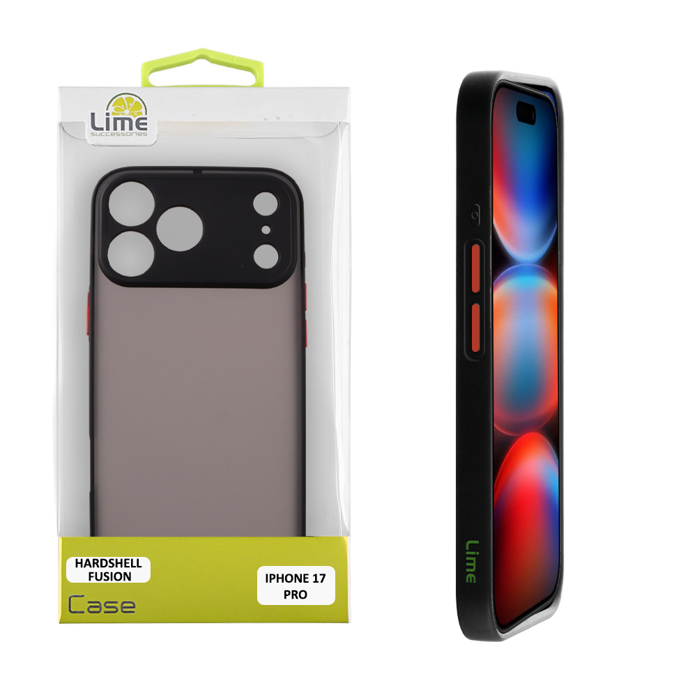 LIME ΘΗΚΗ IPHONE 17 PRO 6.3" HARDSHELL FUSION FULL CAMERA PROTECTION BLACK WITH RED KEYS