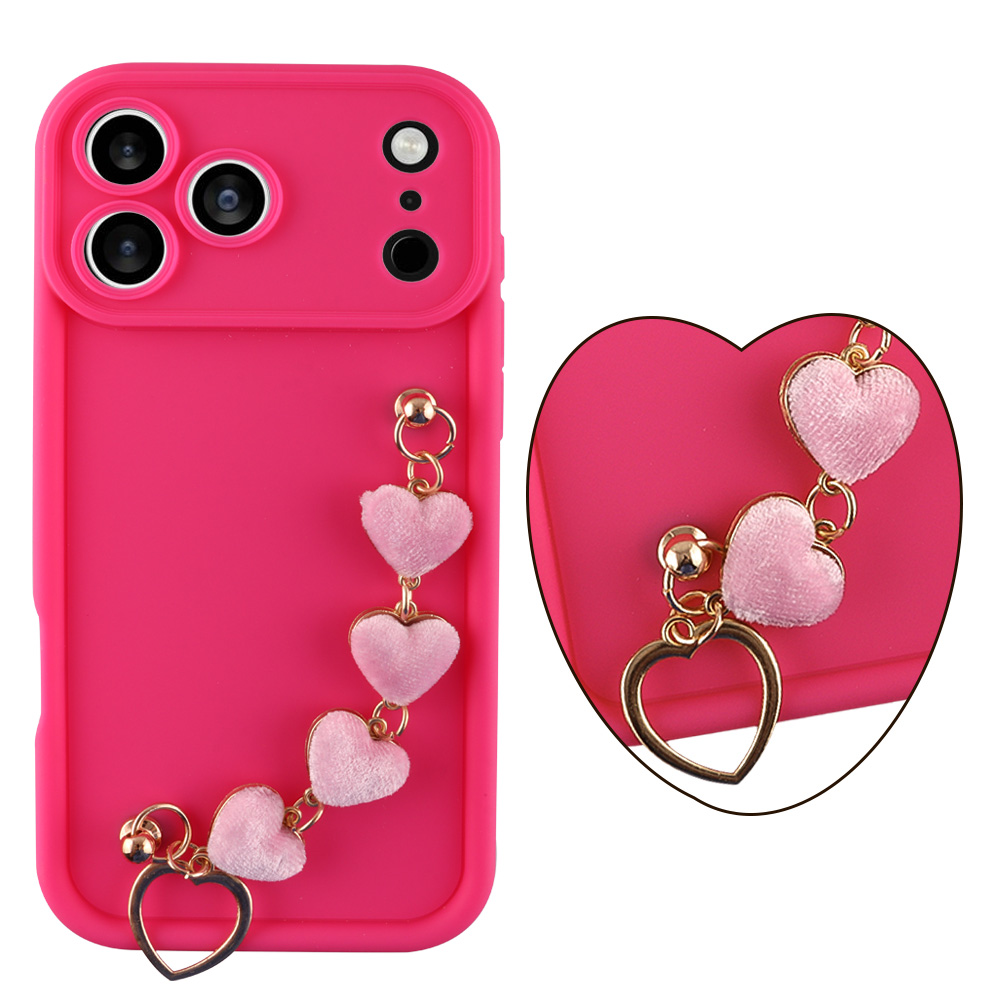 VOLTE-TEL ΘΗΚΗ IPHONE 17 PRO MAX 6.9" SILICON TPU WITH STRAP FULL CAMERA PROTECTION PINK WITH PINK HEARTS