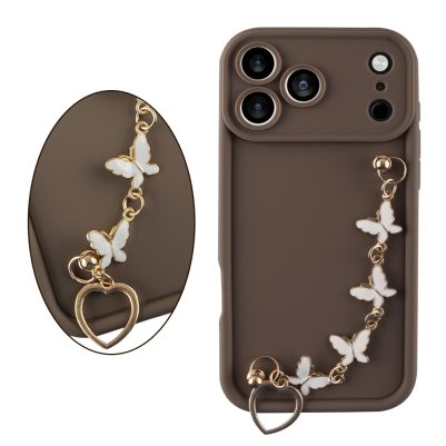 VOLTE-TEL ΘΗΚΗ IPHONE 17 PRO MAX 6.9" SILICON TPU WITH STRAP FULL CAMERA PROTECTION BROWN WITH WHITE BUTTERFLIES