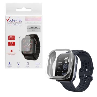 VOLTE-TEL SILICON TPU AIR COVER AMAZFIT BIP 6 46mm 1.97" 9H 0.30mm EDGE WITH KEY 3D FULL COVER SILVER