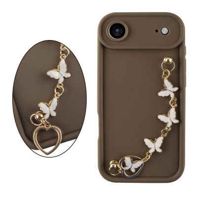 VOLTE-TEL ΘΗΚΗ IPHONE 17 AIR 6.9" SILICON TPU WITH STRAP FULL CAMERA PROTECTION BROWN WITH WHITE BUTTERFLIES