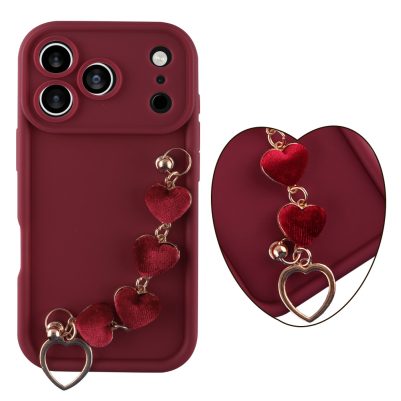 VOLTE-TEL ΘΗΚΗ IPHONE 17 PRO 6.3" SILICON TPU WITH STRAP FULL CAMERA PROTECTION BURGUNDY WITH RED HEARTS