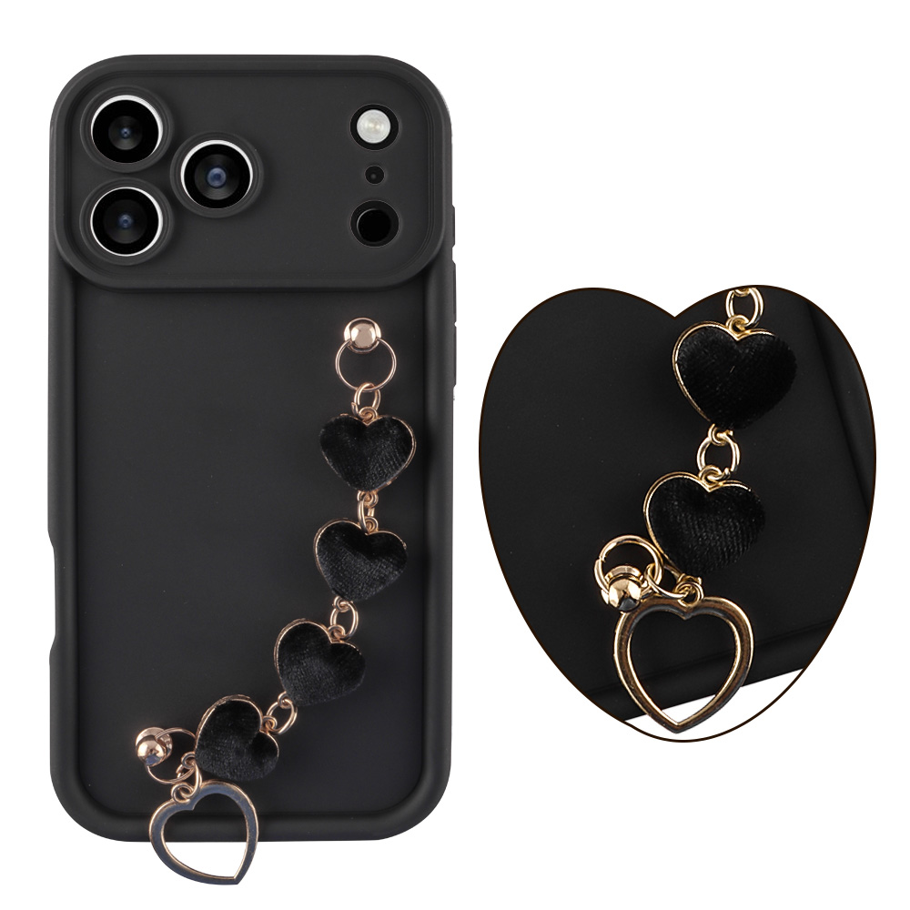 VOLTE-TEL ΘΗΚΗ IPHONE 17 PRO 6.3" SILICON TPU WITH STRAP FULL CAMERA PROTECTION BLACK WITH BLACK HEARTS