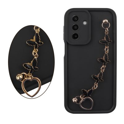 VOLTE-TEL ΘΗΚΗ SAMSUNG A17 4G A175/A17 5G A176 6.74" SILICON TPU WITH STRAP FULL CAMERA PROTECTION BLACK WITH BLACK BUTTERFLIES