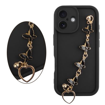 VOLTE-TEL ΘΗΚΗ IPHONE 17 6.3" SILICON TPU WITH STRAP FULL CAMERA PROTECTION BLACK WITH BLACK BUTTERFLIES