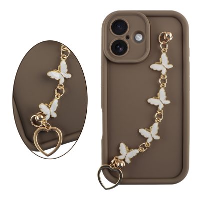 VOLTE-TEL ΘΗΚΗ IPHONE 17 6.3" SILICON TPU WITH STRAP FULL CAMERA PROTECTION BROWN WITH WHITE BUTTERFLIES