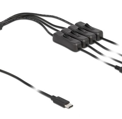 DELOCK καλώδιο USB Type-C σε 4x DC 5.5 x 2.1mm 86802, 1m, μαύρο