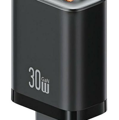 USAMS φορτιστής τοίχου CC296 με καλώδιο, USB & USB-C, 30W, μαύρος
