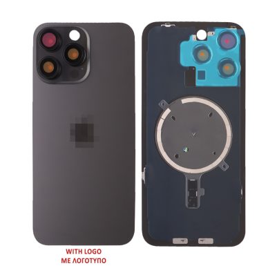 FOR IPHONE 15 PRO MAX BATTERY COVER + CAMERA LENS + METAL PLAID + MAGSAFE TITANIUM BLACK