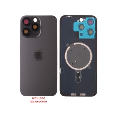 FOR IPHONE 15 PRO BATTERY COVER + CAMERA LENS + METAL PLAID + MAGSAFE TITANIUM BLACK
