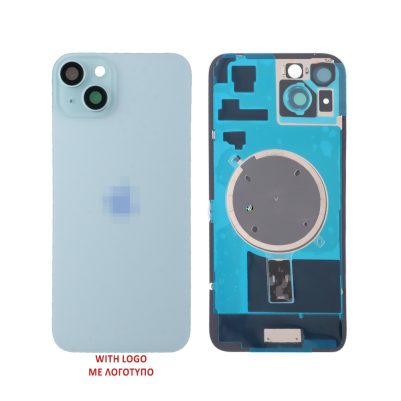 FOR IPHONE 15 PLUS BATTERY COVER + CAMERA LENS + METAL PLAID + MAGSAFE BLUE
