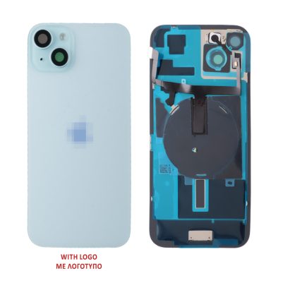 FOR IPHONE 15 BATTERY COVER + CAMERA LENS + METAL PLAID + FLASHLIGHT + CHARGING FLEX + NFC BLUE