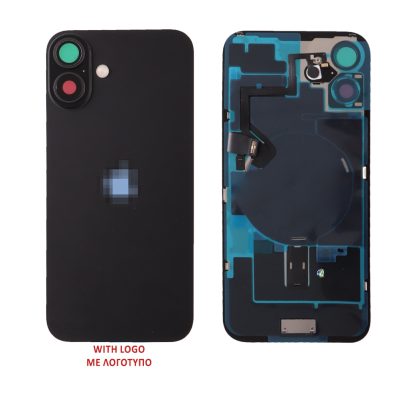 FOR IPHONE 16 BATTERY COVER + CAMERA LENS + METAL PLAID + FLASHLIGHT + CHARGING FLEX + NFC BLACK