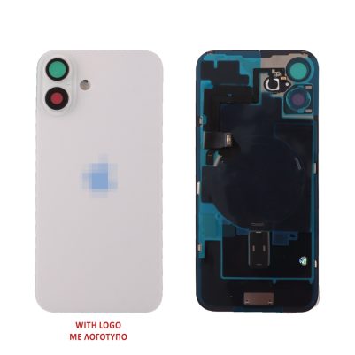FOR IPHONE 16 BATTERY COVER + CAMERA LENS + METAL PLAID + FLASHLIGHT + CHARGING FLEX + NFC WHITE