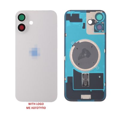 FOR IPHONE 16 BATTERY COVER + CAMERA LENS + METAL PLAID + MAGSAFE WHITE
