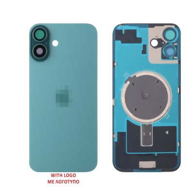 FOR IPHONE 16 BATTERY COVER + CAMERA LENS + METAL PLAID + MAGSAFE TEAL