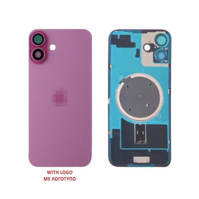 FOR IPHONE 16 BATTERY COVER + CAMERA LENS + METAL PLAID + MAGSAFE PINK