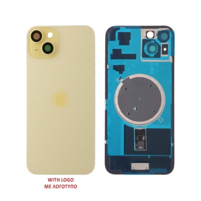 FOR IPHONE 15 BATTERY COVER + CAMERA LENS + METAL PLAID + MAGSAFE YELLOW