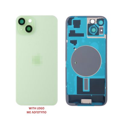 FOR IPHONE 15 BATTERY COVER + CAMERA LENS + METAL PLAID + MAGSAFE GREEN