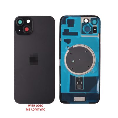 FOR IPHONE 15 BATTERY COVER + CAMERA LENS + METAL PLAID + MAGSAFE BLACK