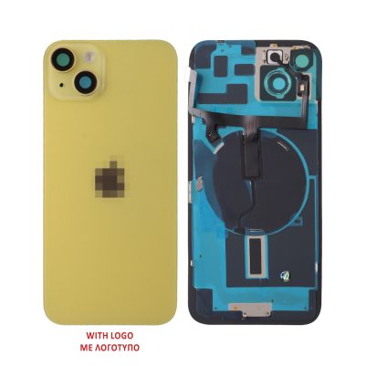 FOR IPHONE 14 PLUS BATTERY COVER + CAMERA LENS + METAL PLAID + FLASHLIGHT + CHARGING FLEX + NFC YELLOW